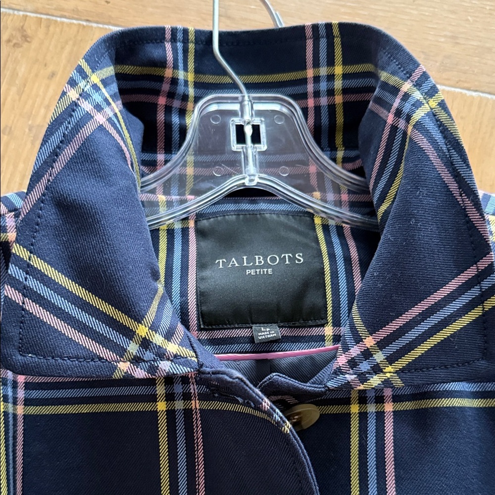 Talbots Navy Plaid Coat with Colorful Stripes - Picture 6 of 7